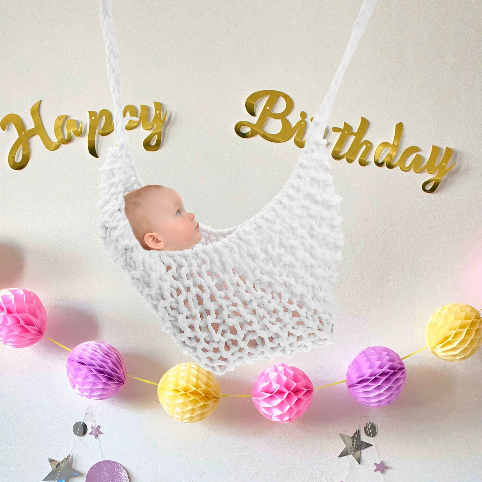 

Baby Handmade Crochet Hammock Newborn Photography Prop Infant Bed For 0-12 Months Girls Boys Cartoon Style Studio Use Shower