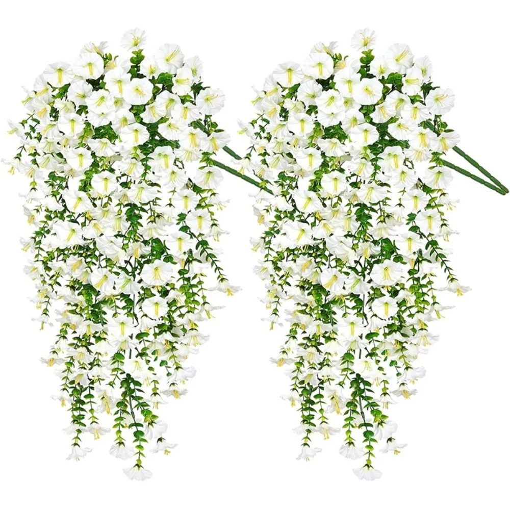 1/2 Peças de 75cm de Glória-da-manhã Artificial Branca para Pendurar na Parede, Plantas Falsas de Violeta, Flores Penduradas e Trepadeiras para Decoração de Casa, Jardim e Casamento