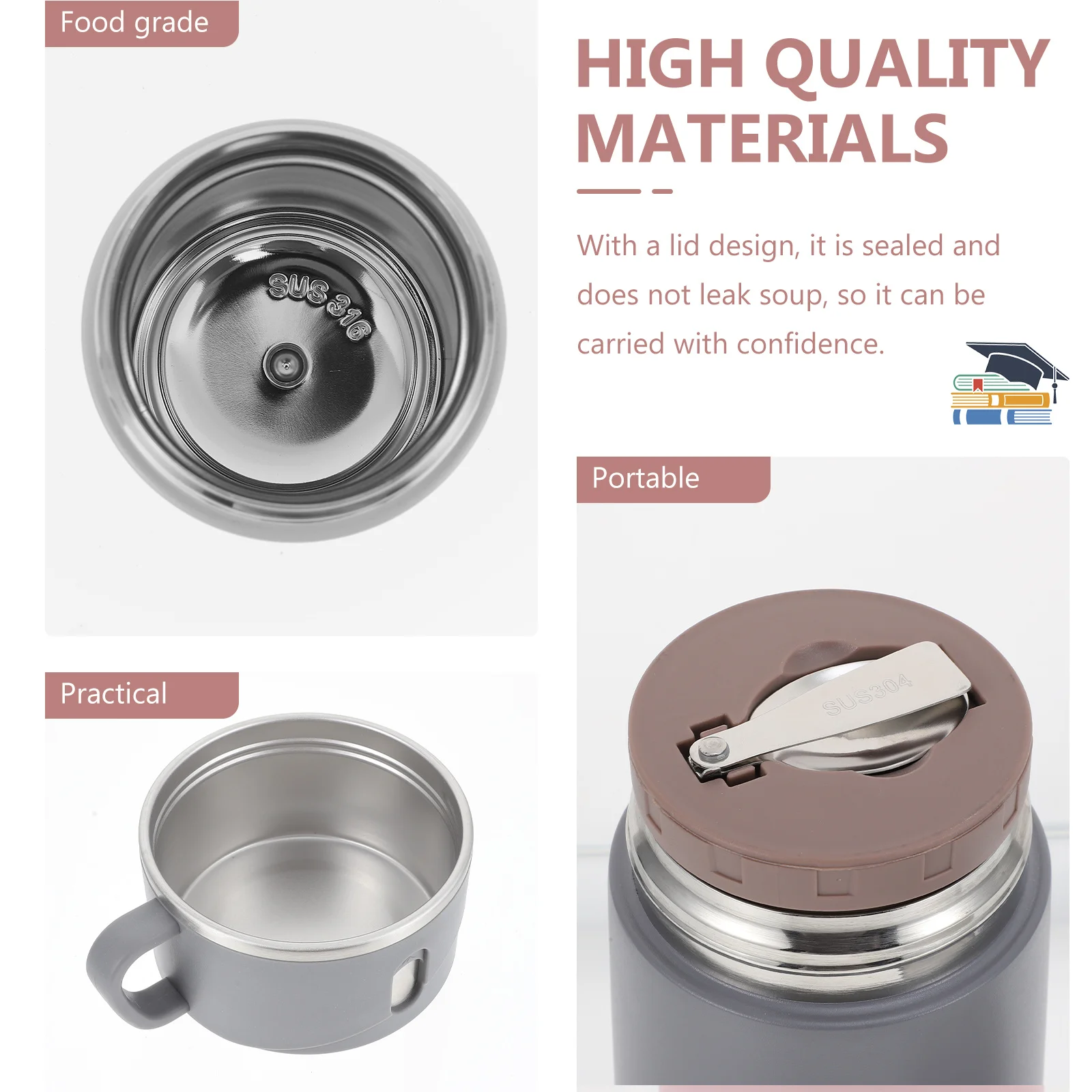 

1 set 1 Set Insulated Porridge Cup Stainless Steel Soup Container For Breakfast Portable Leakproof Food Grade Storage Holder