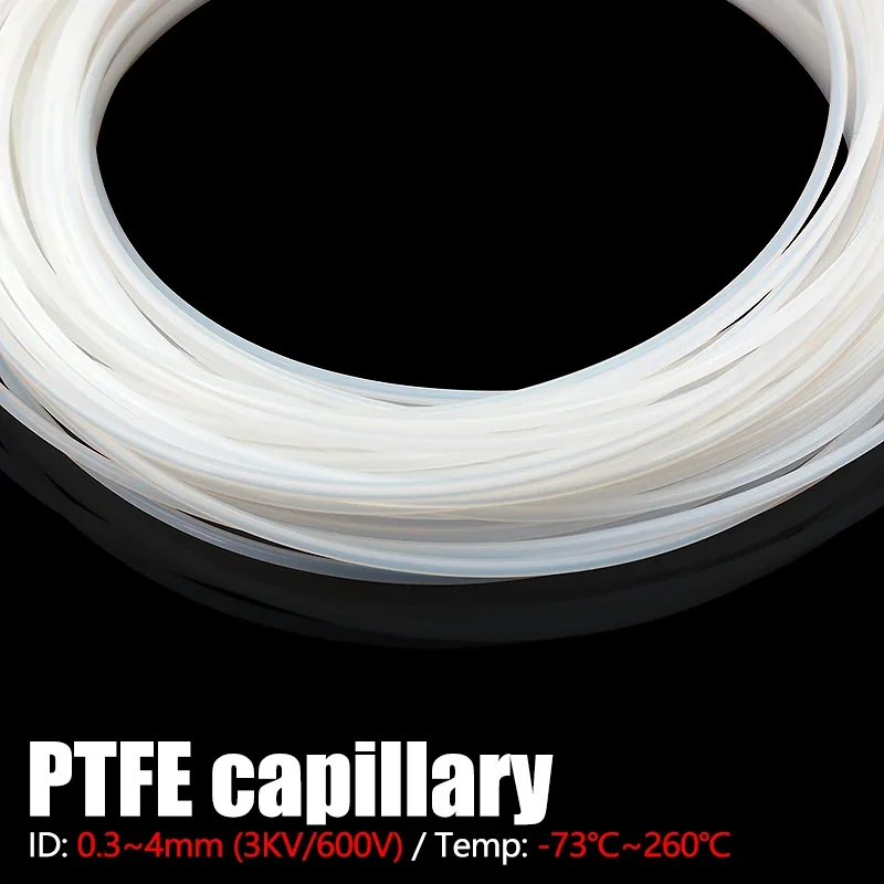 1/3/5M White PTFE Rigid Capillary Tube ID 0.3-4mm High Temp Corrosion Resistant Insulated Pipe for 3D Printing Hotend