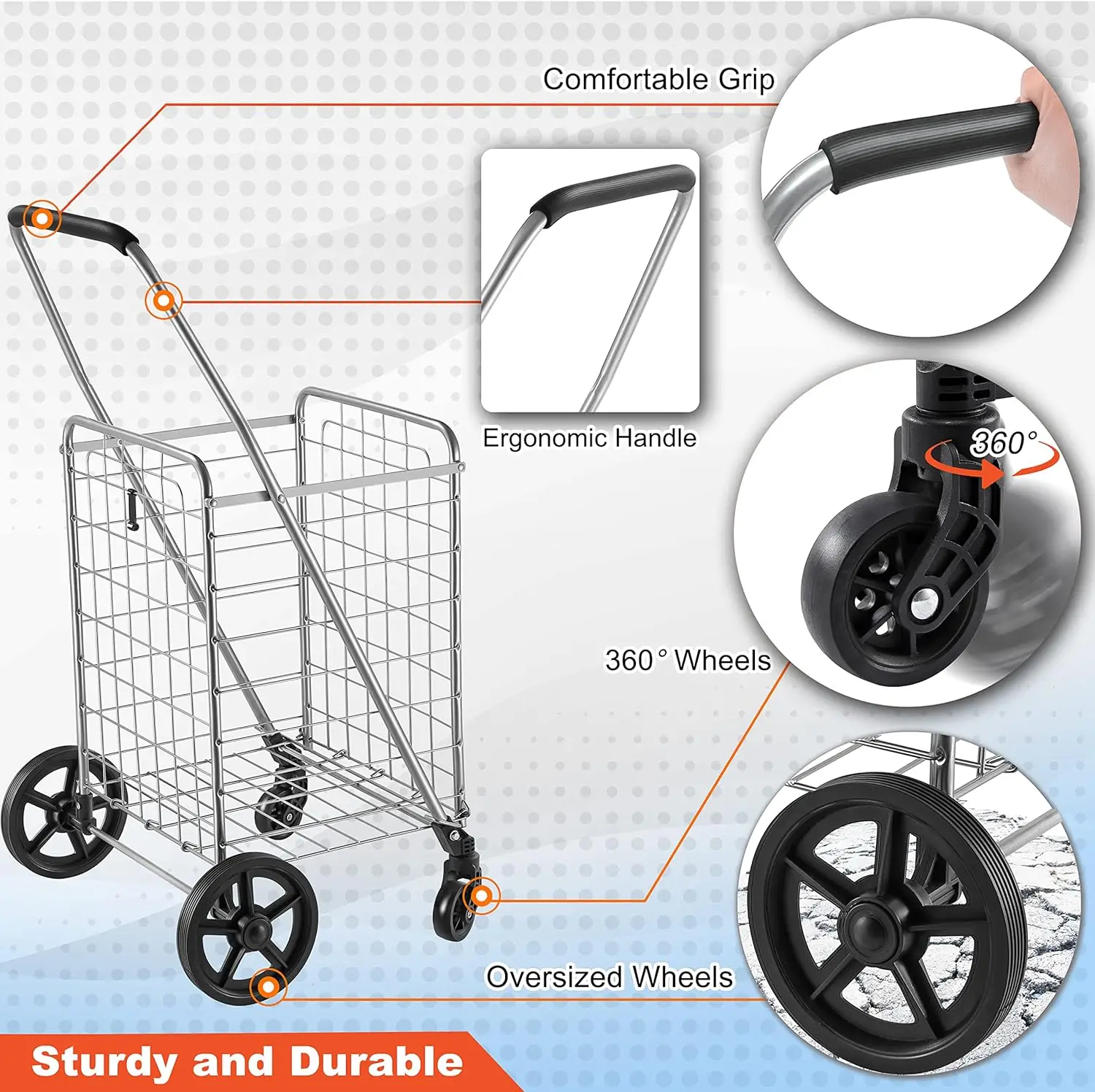 Imagem -04 - Carrinho de Compras para Mercearia Facilmente Dobrável e Portátil para Economizar Espaço e Serviço Pesado Troll Leve Wm99024s