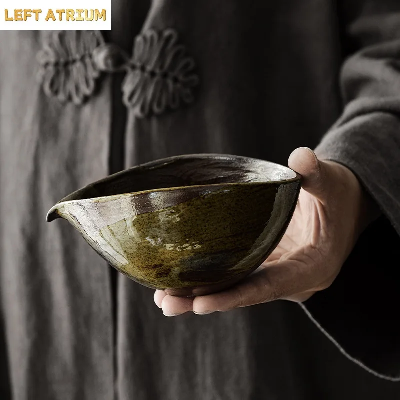 200ML Japanese Handmade Retro Large Uniform Cup Coarse Pottery Powder Guide Fair Cup Broken Water Neat Tea Separator Tea Service
