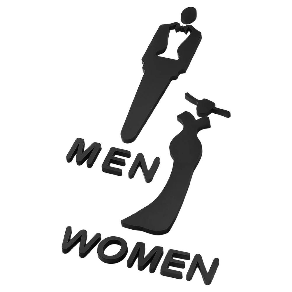 

2Pcs Acrylic Bathroom Sign Set Restroom Door Board Stylish Male Female Self Adhesive Washroom Sign for Office Home Commercial