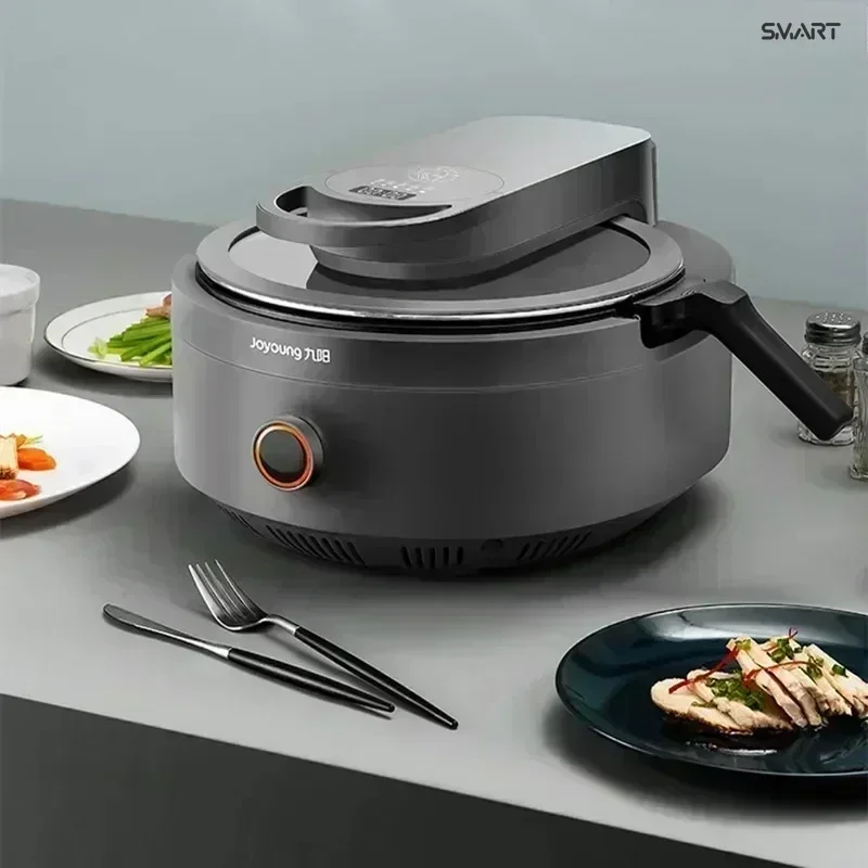 non-stick Cooking Machine Robot ，Electric Frying Pan. Smoke - free. Precise Temperature Control. Intelligent. Gray Color.