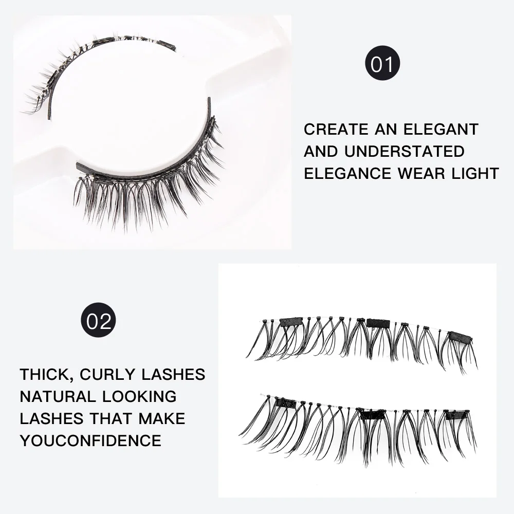 Reusable Magnetic Eyelashes And Mirror Case Gift Set 3D Most Natural Looking False Lashes 2 Magnetic Eyelash No-Glue