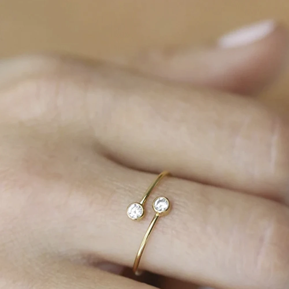 

Кольца из 14-каратного золота, наполненные вручную, открытое кольцо с цирконом, изящные минималистичные многослойные украшения для женщин, вечерние, день рождения, повседневные подарки