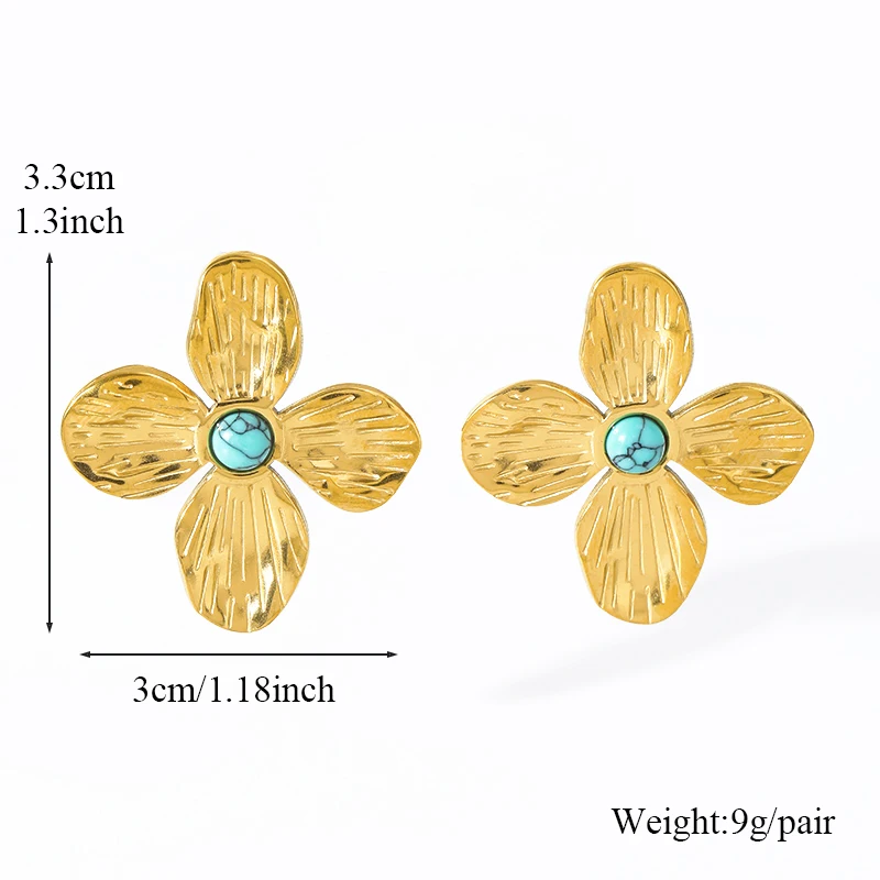 EILIECK 316L Edelstahl Künstliche Türkisblumen Halskette Armband Ohrringe Set Modischer Goldfarbener Wasserdichter Schmuck – Detail 11