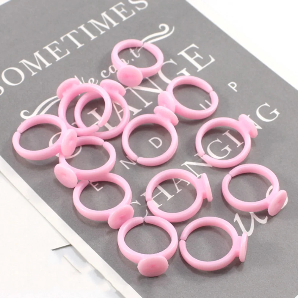 

100Pcs Adjustable Pink Childrens Plastic Ring Bases Diy Jewelry Accessories Craft Supplies Beauty Toys