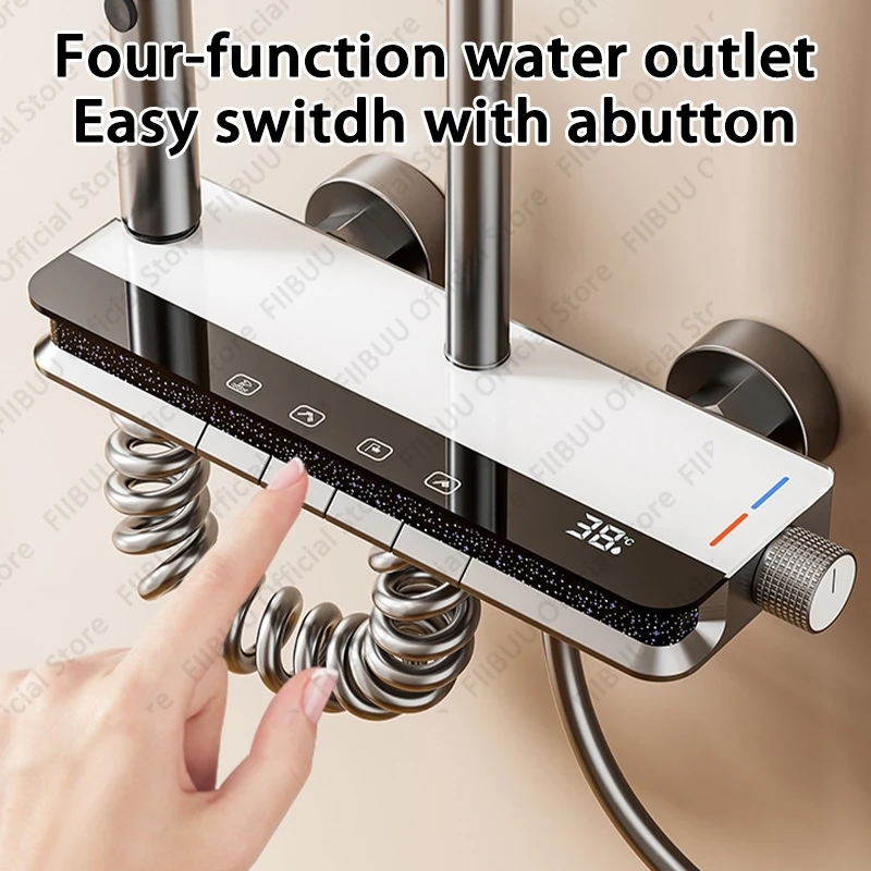 Modern Simple Shower System Four-button Showerhead Kit Ultra-wide Overhead Shower Hotel Family Bathroom Showerhead Combination