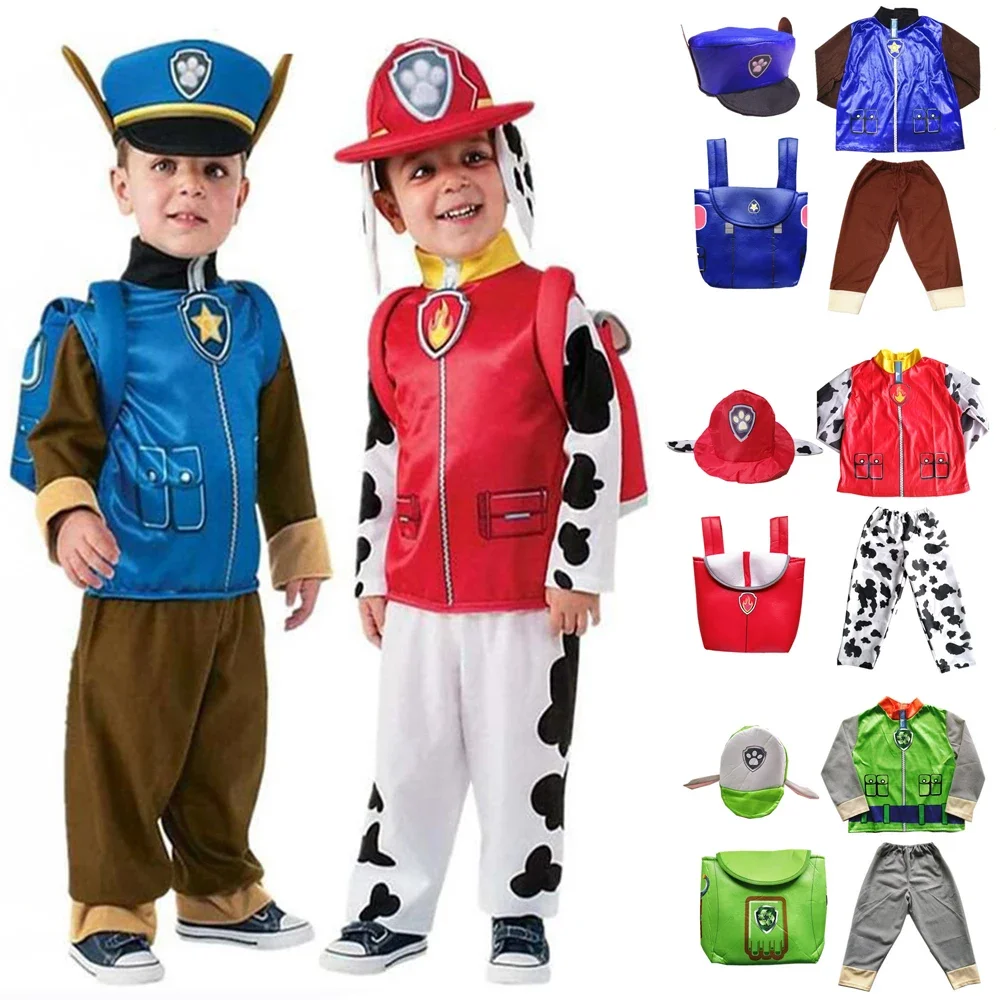 Paw Patrol Anime Cosplay Kids Costume Kawaii Chase Marshall Rocky Zuma Skye Rubble Cosplay Clothing Kids Birthday Party Outfit