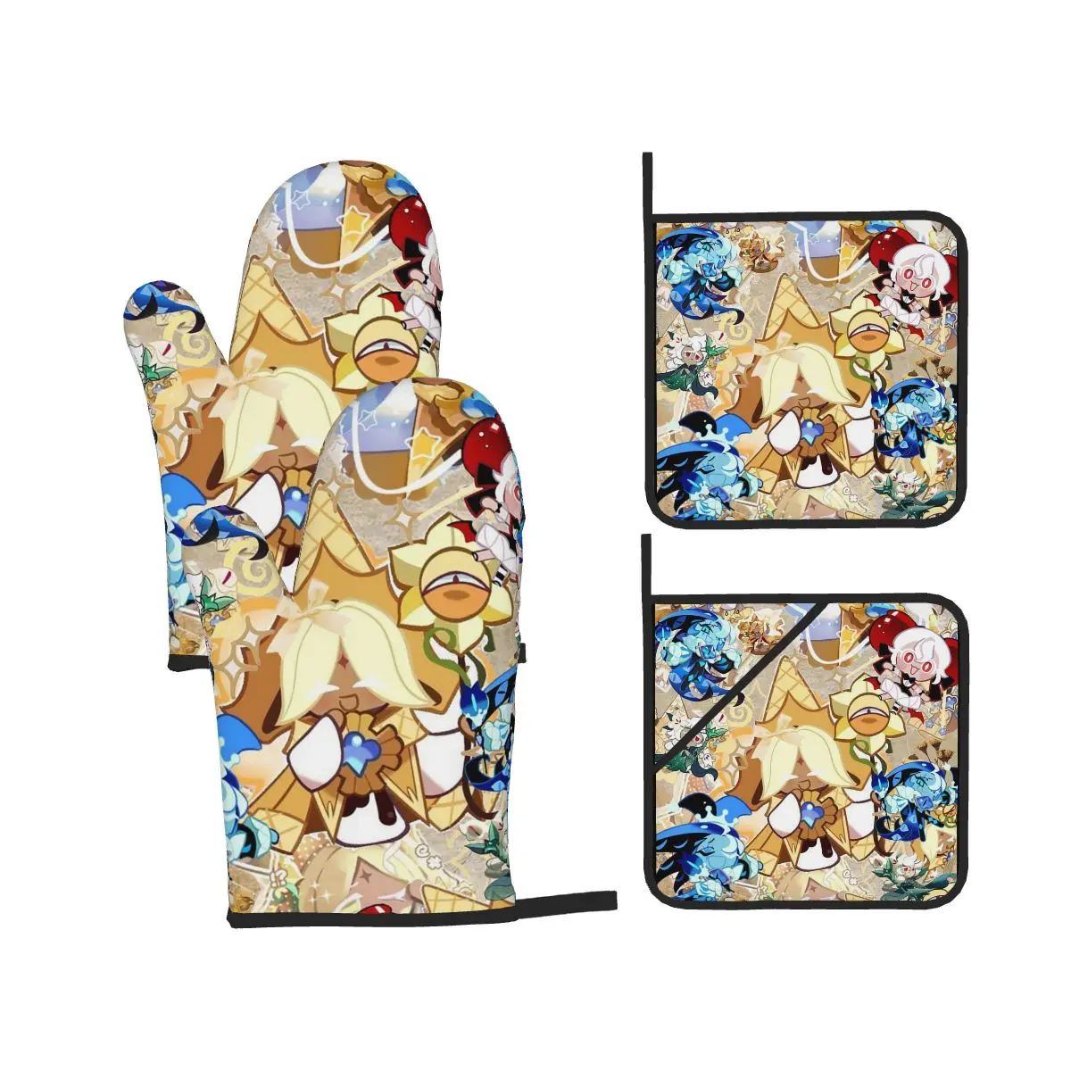 Cookie Run Kingdom Oven Mitts and Pot Holder Sets of 4 for Baking Kitchen Cooking Grilling Resistant Non-Slip Gloves
