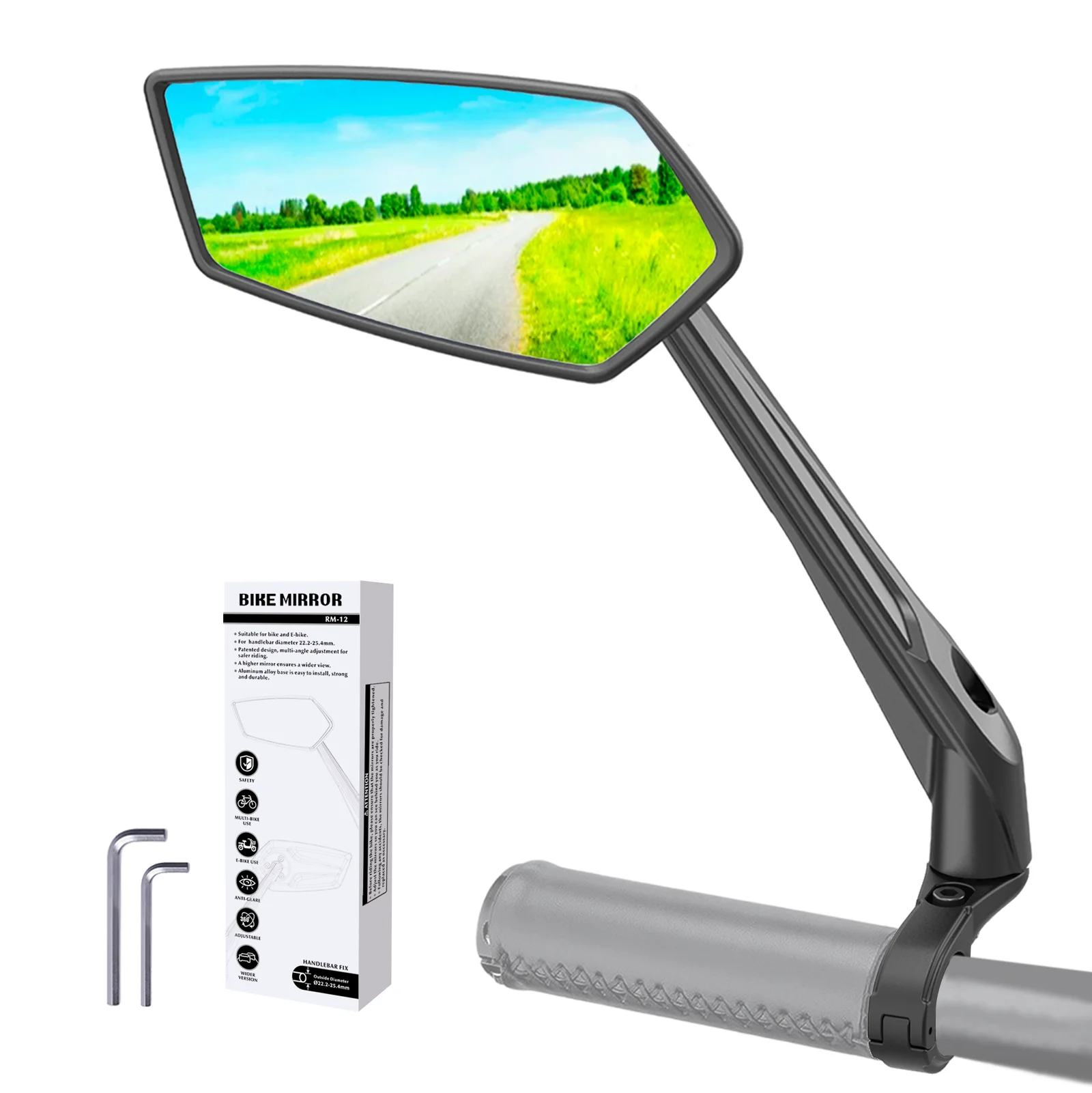 EasyDo Bicycle Handlebar Rearview Mirror Universal Adjustable Left Scooter E Bike Mirror Wide Cycling Range Back Sight Reflector