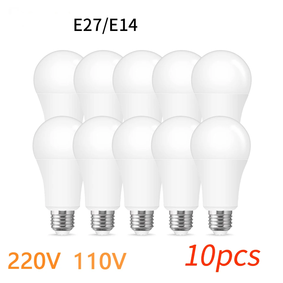 Bombilla LED para sala de estar, lámpara para el hogar, 10 piezas, AC220V, AC110V, E27, E14, AC120V, 3W, 6W, 9W, 12W, 15W, 18W, 20W