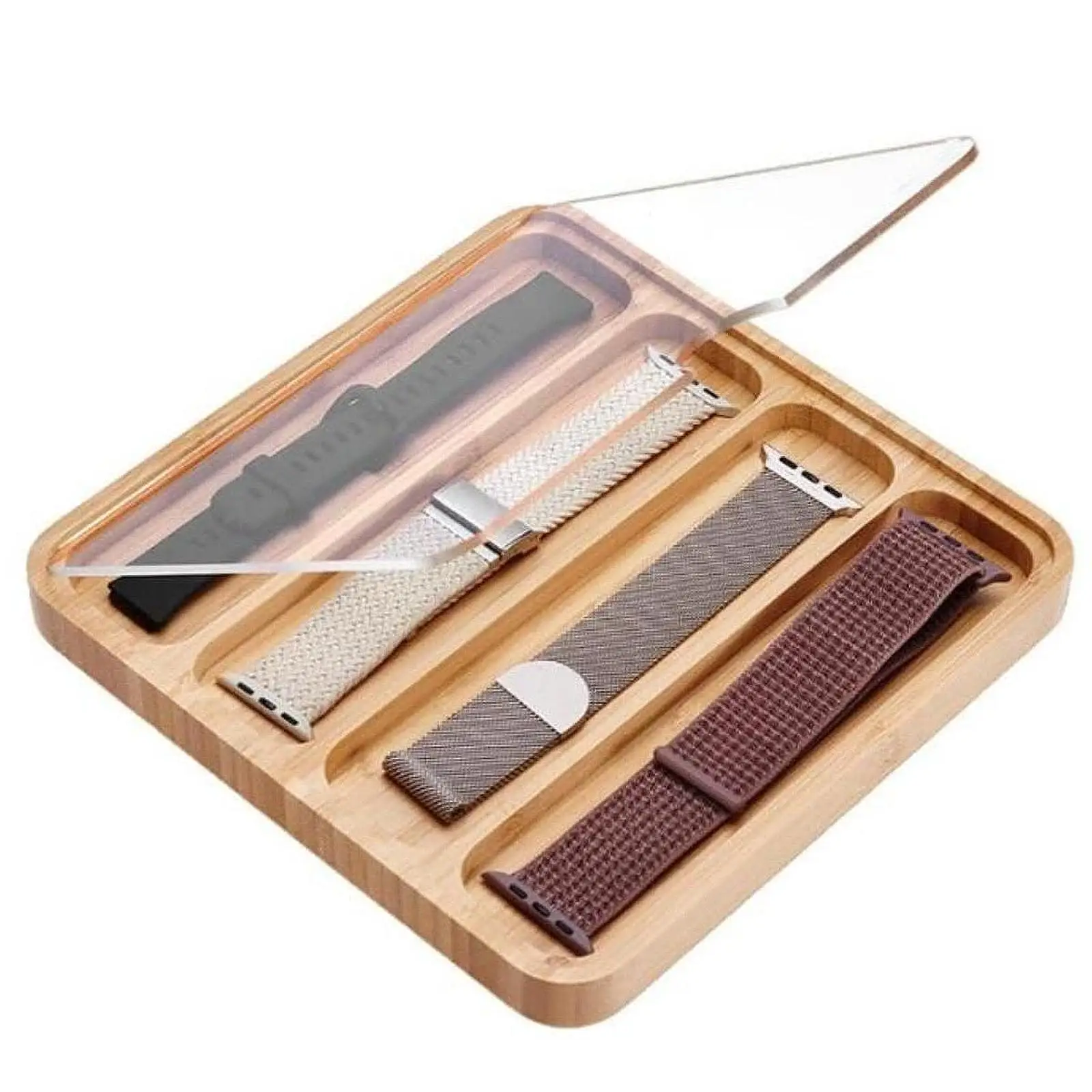 Watch Band Organizer Watch Straps Storage Box Compact Acrylic Lid for Desk Display Dust Protection Reusable Display Tray Wood