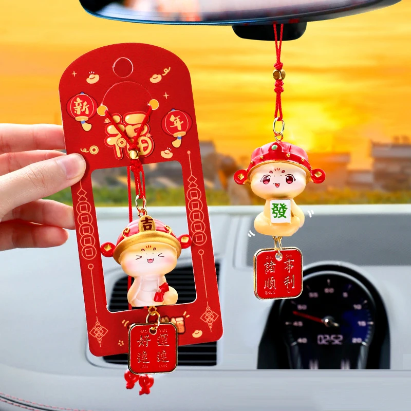 1PC Fashion Lucky Snake Year Car Pendant Creative Cartoon Snake Pendants Traditional New Year Car Rearview Mirror Pendant