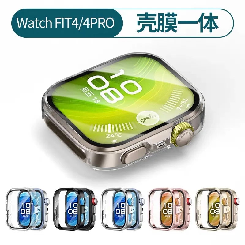 Glass+Case for Huawei Watch Fit 4/4 Pro Tempered Glass Screen Protector & Hard PC Protective Bumper Huawei Fit 4 Accessories