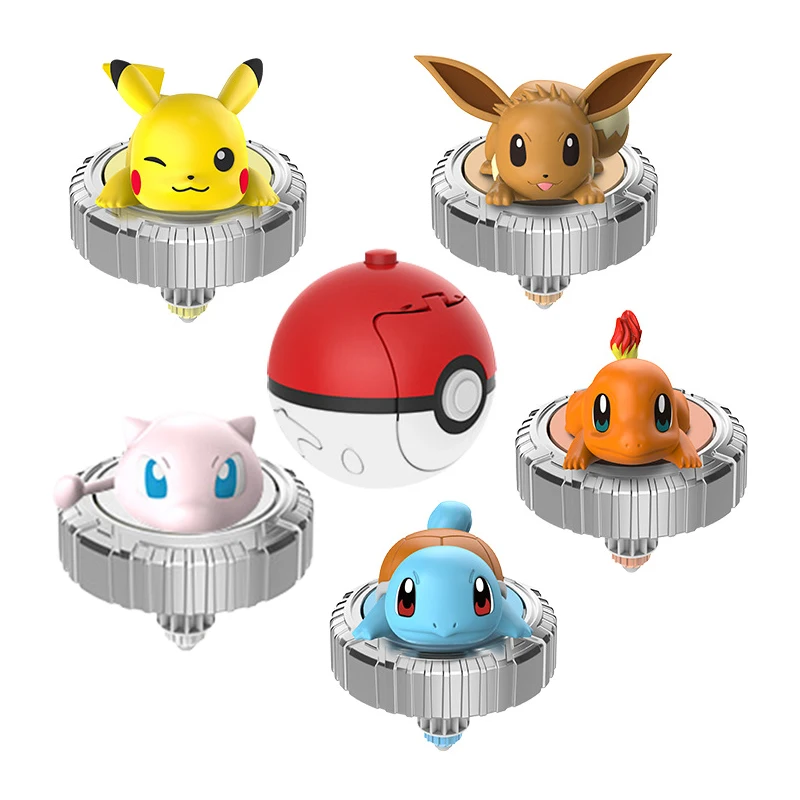 

Hot sale Pokemon Ball Battle Gyro Spinning Pikachu Charmander Squirtle Mew Eevee Pocket Monsters Action Figure Toy Set Kids Gift