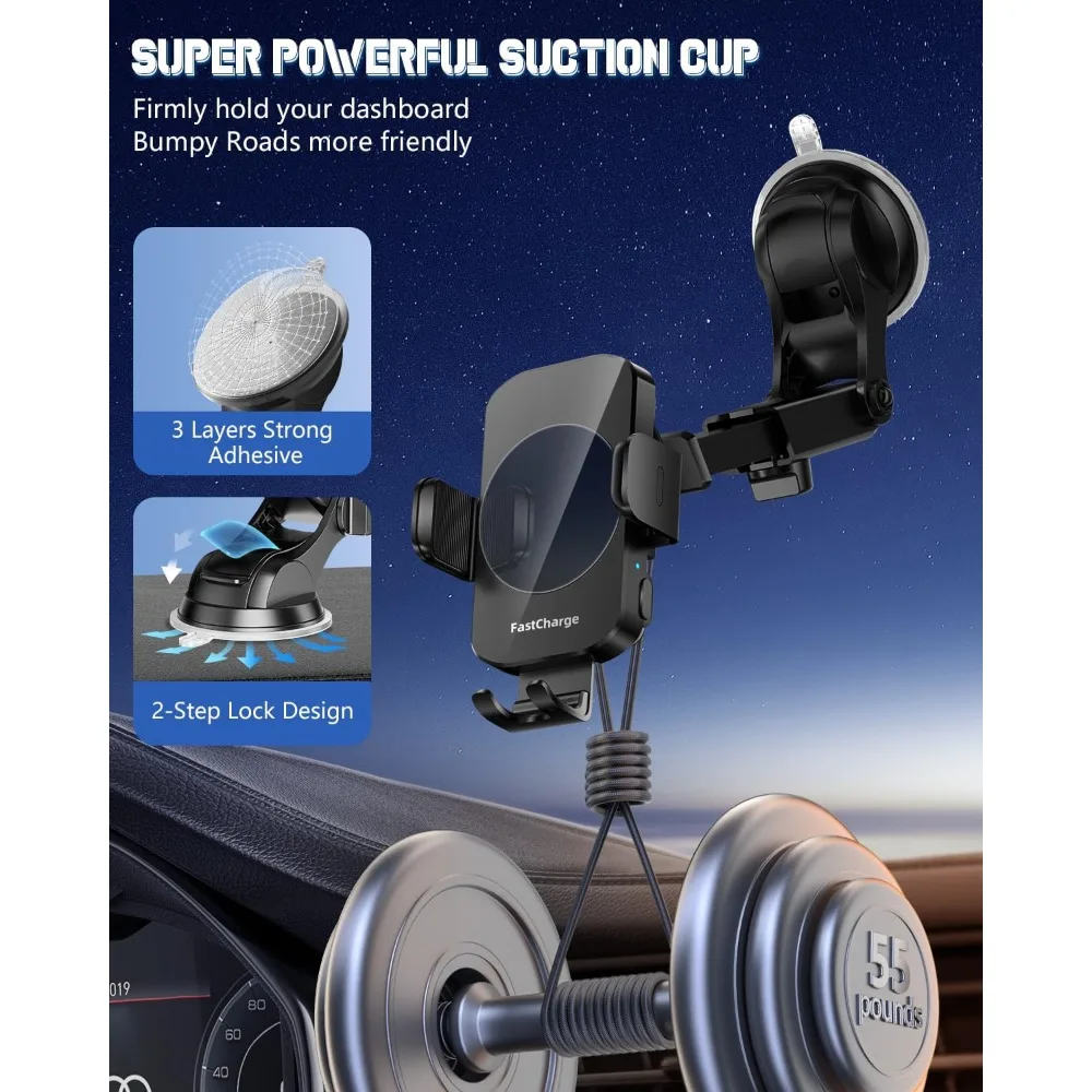 Kabelloses Autoladegerät, Schnelllade-Telefonhalterung, 3-in-1-Telefonhalterung, automatische Klemmung, Autozubehör, kompatibel mit iPhone 16 15 1