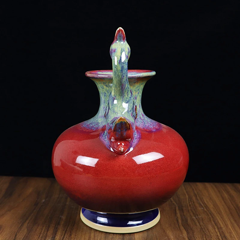 Lucky Mandarin Duck Vase for Flowers Decoration, Red Chinese Flambe Vase, Amphora Bouquet, Decorative Vases for Luxury Room