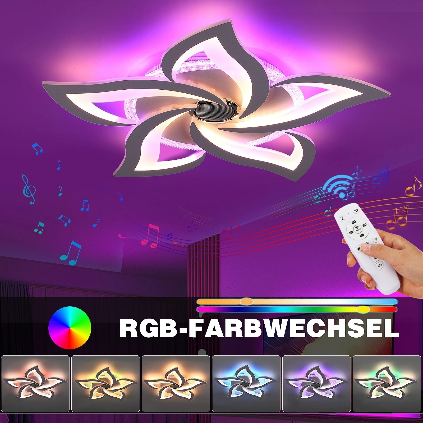50W LED-Deckenleuchte mit Bluetooth-Lautsprecher, moderne Blumenform-Deckenlampe, dimmbar mit