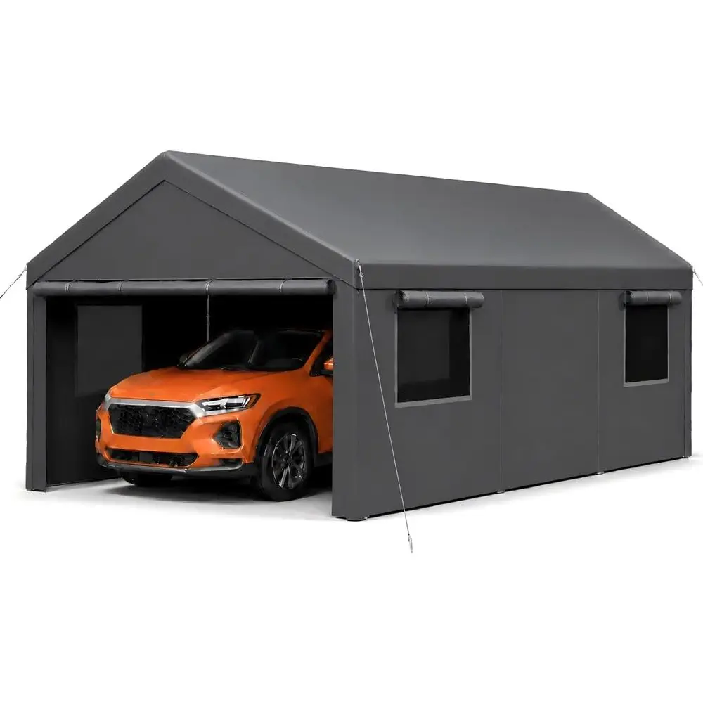 

12X20 t Carport, Heavy Duty Carport with Roll-up Windows, Portable Garage Car with Removable Sidewalls & Door Car, Truck, SUV, B