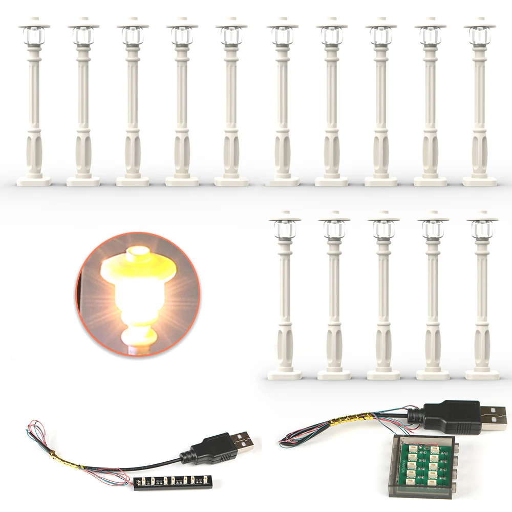 15 stks Stad Straat Licht Led (10 in 1 USB Aangedreven) Bouwsteen Lamp MOC Compatibel met Bakstenen DIY 2039 11062