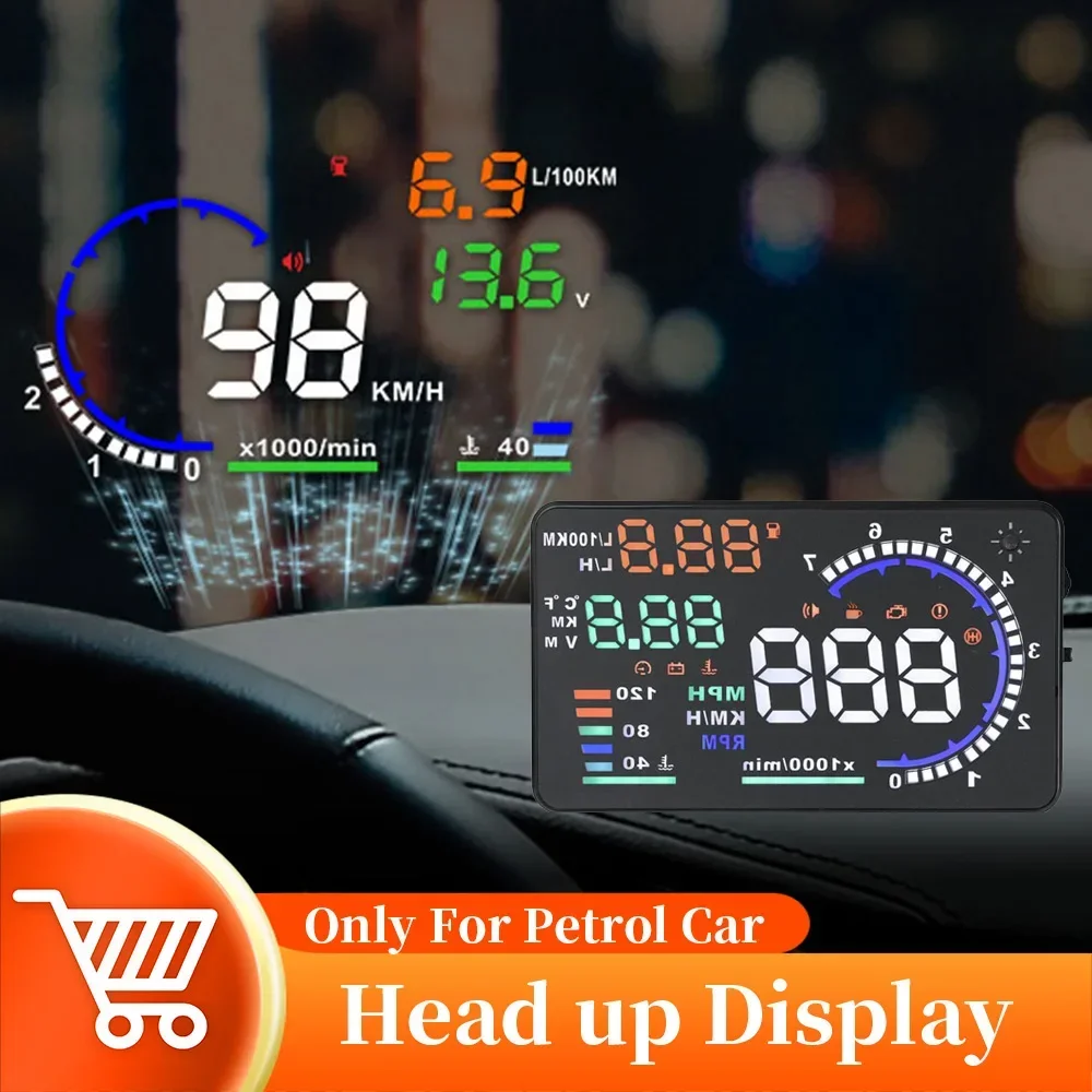 A8 OBD2 Car Speedometer With Digit Fuel Consumption Water Tempe RPM Display Projector Windshield Head Up Display