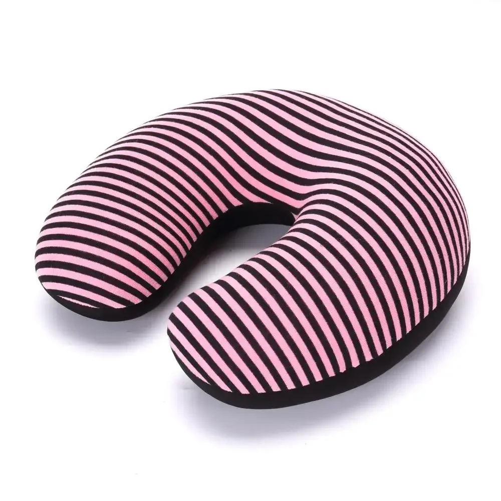 Hoiime U-shaped Pillow New Stripe Printing Travel Neck Pillow Filling Microbead Foam Particle For Airplane Office Siesta