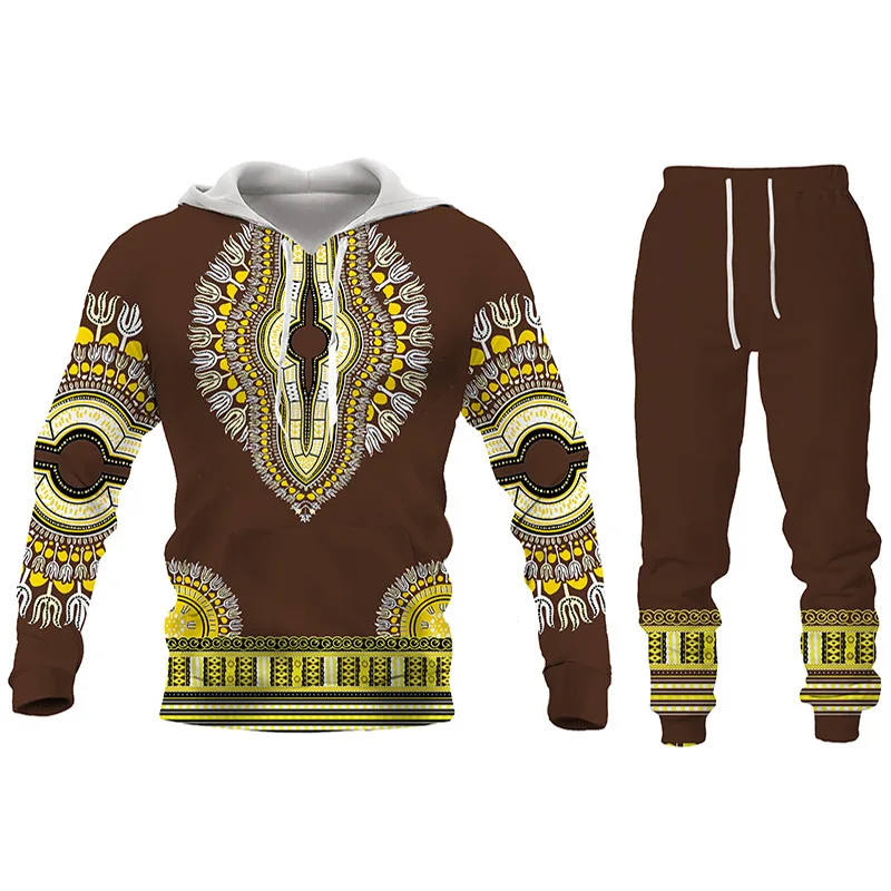 Lässige Hoodies Set 3D-Druck afrikanischen Vintage-Stil Paar Sportswear Anzug Hip Hop Langarm Set Herbst/Winter Herren bekleidung