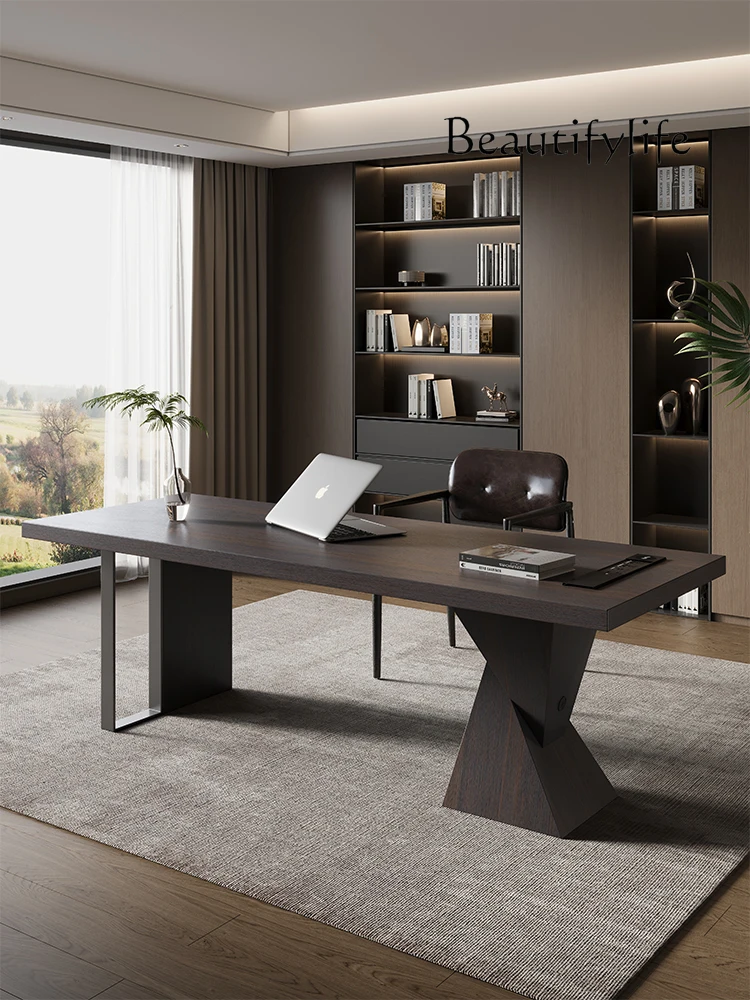 

Italian minimalist desk high-end home living room sofa back solid wood desk computer table
