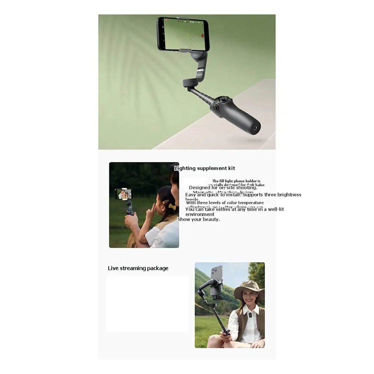 For Mobile 6 Smartphone Gimbal Stabilizer 3- Phone Gimbal with AI Tracking Foldable Design A