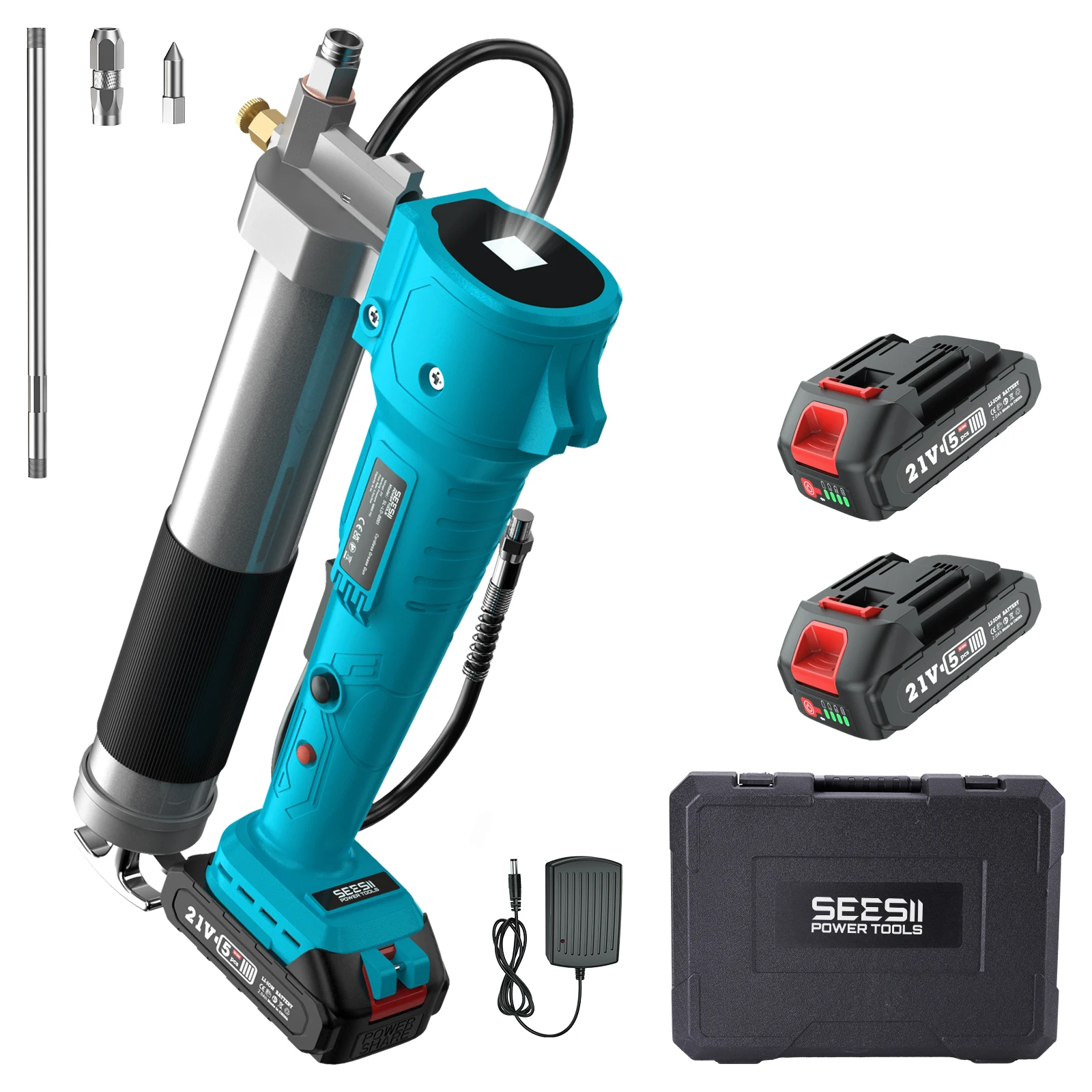 

SEESII 10000 PSI Cordless Grease Gun 39.4 Inch Flexible Hose Battery Powered Oil Injector Compatible with Makita 2-Pack 2.0Ah