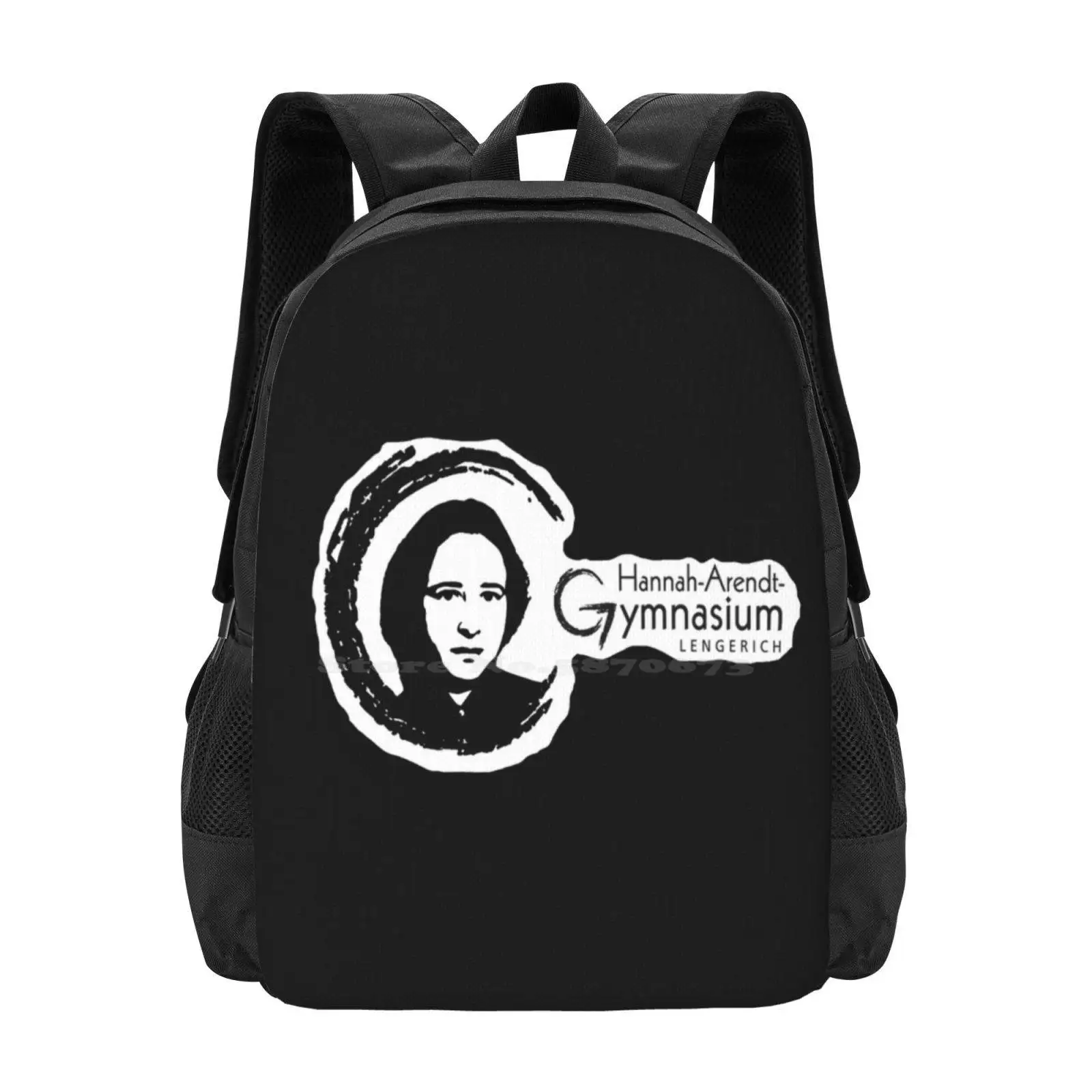 Hag Lengerich-logo met witte rand voor zwarte shirts Schooltassen voor tienermeisjes Laptopreistassen Hannah Arendt High