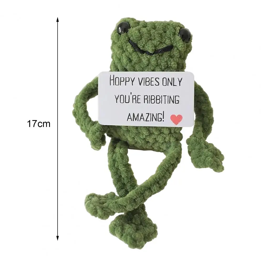 Positive Crochet Frog Doll With Encouraging Card Emotional Support Handmade Knitting Animal Decoration Ornament Relief Toy