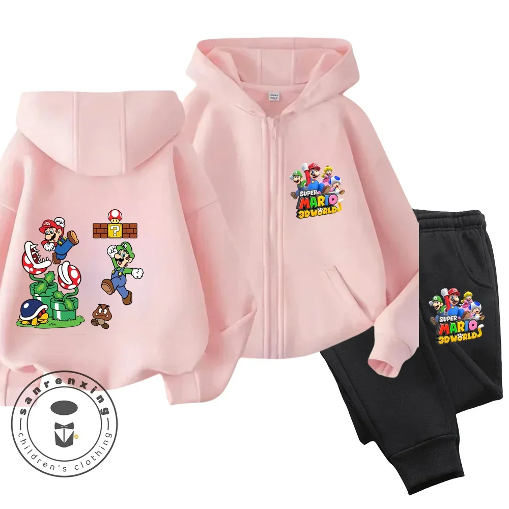 سوبر ماريوس قلنسوة بسحاب مجموعة للفتيات الملابس هوديي السراويل قطعتين الفتيان البلوز دعوى 2-13 سنة الأطفال هوديس #6