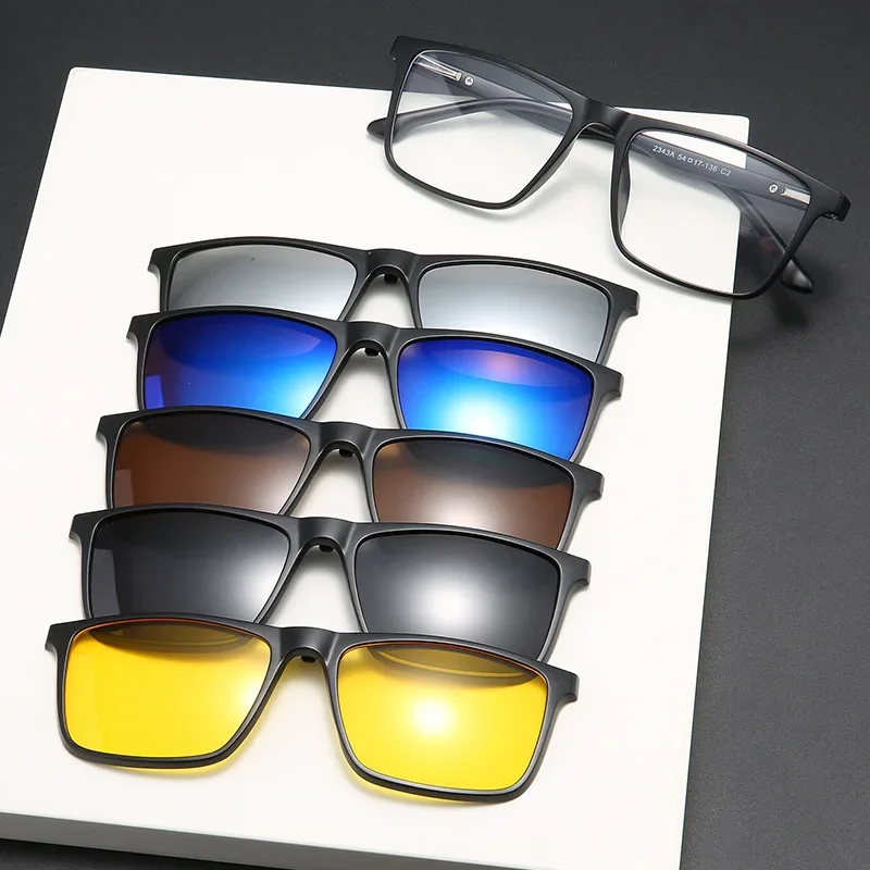 KIZN 6 في 1 مربع قصر النظر النظارات الشمسية مشبك مغناطيسي الرجال الاستقطاب النساء مخصص النظارات الطبية البصرية الإطار -0.5 إلى -10