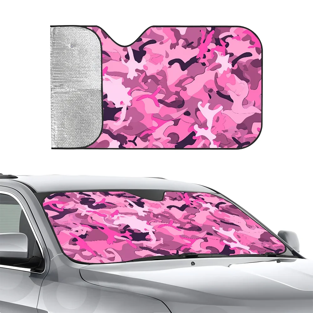 

Pink Camouflage Pattern Car SunShade Three-layer Insulation Car Front Windshield Sun Shade Suction Cup Blocks UV Rays Sun