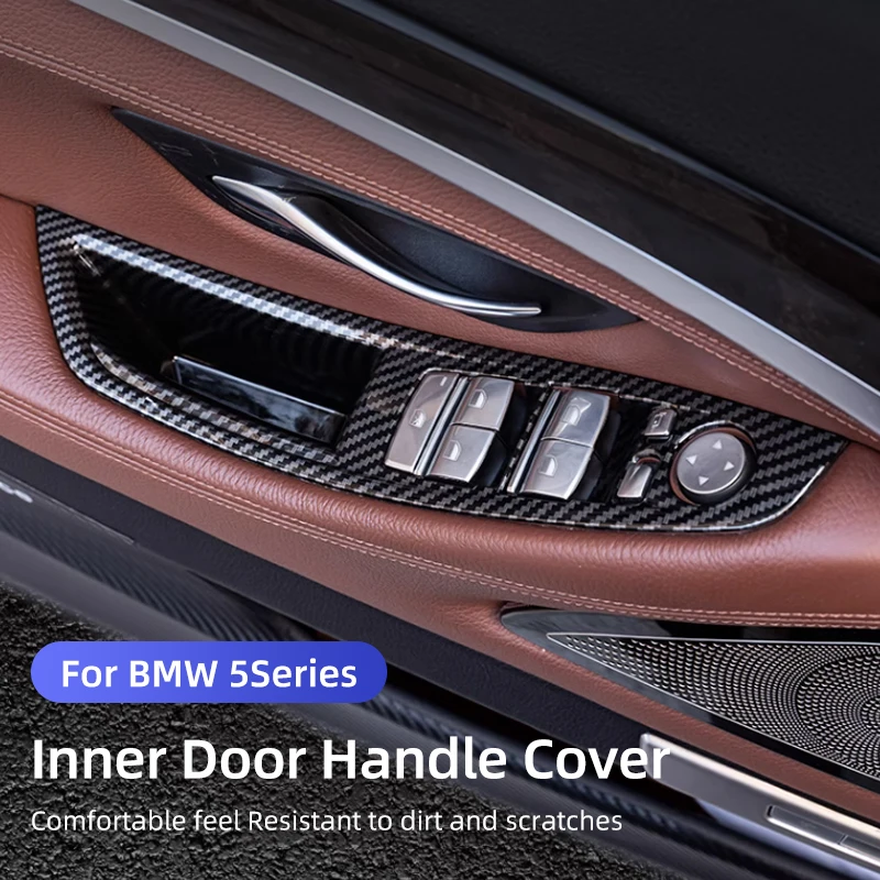 Cubierta embellecedora de Panel de manija Interior de puerta de coche, pegatinas protectoras de fibra de carbono LHD para BMW serie 5 F10 2011-2017