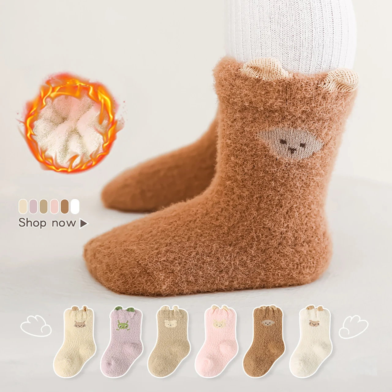  Baby Plush Socks Cute Animal Ears 3D Sock Cartoon Coral Velvet Middle Tube Socks Winter Warm Kids Thermal Footwear 0-3Year