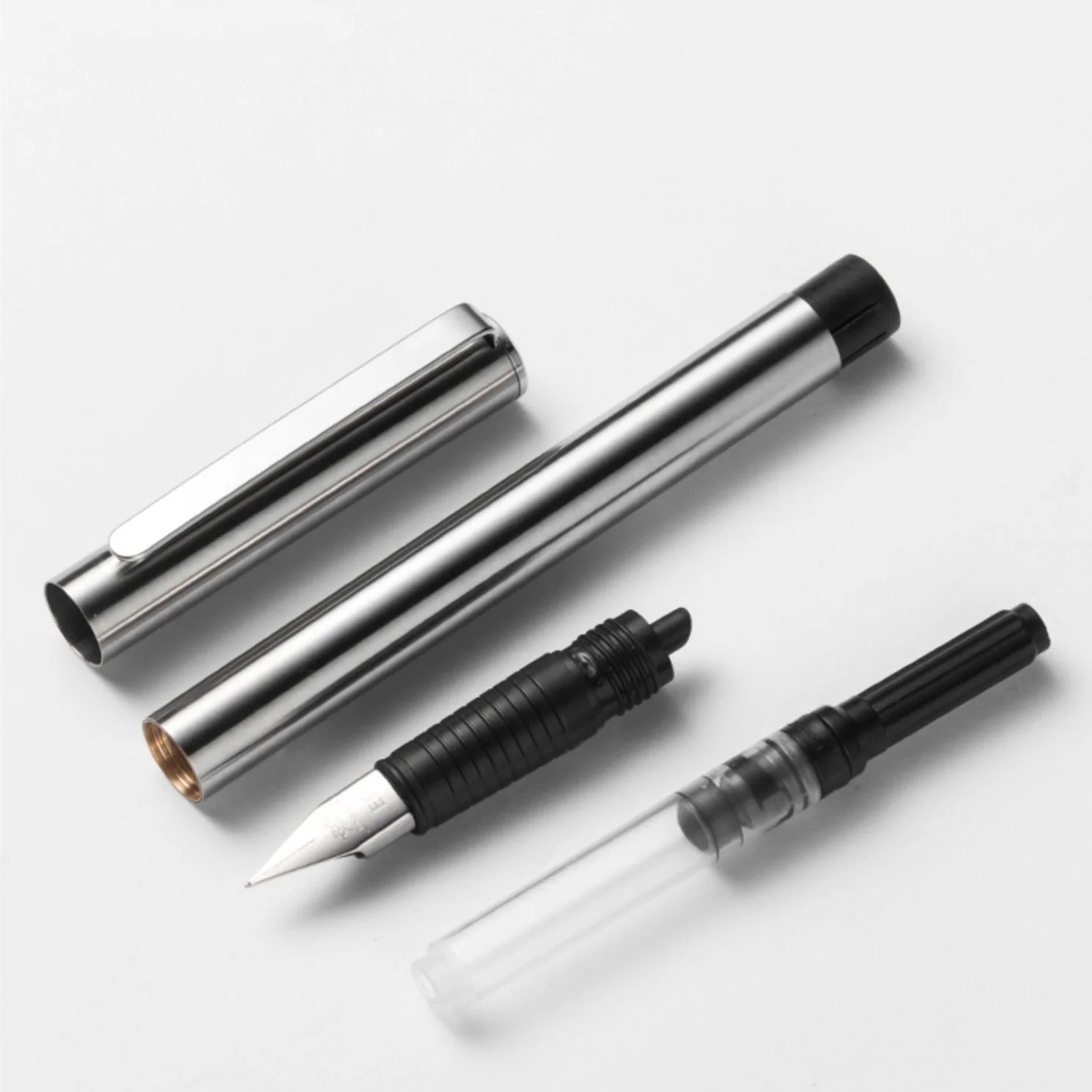 Jinhao 65 Fountain Pen Matte Black All Steel Barrel Extra Fine Nib Ink Pens for Writing Calligraphy F7108