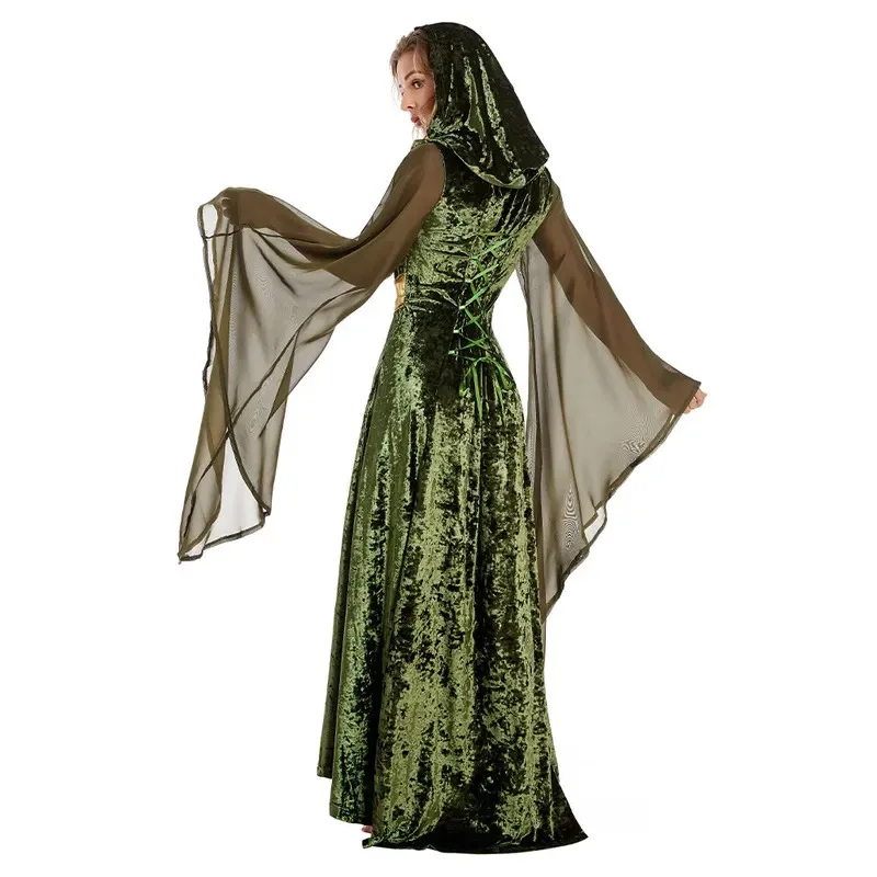 2025 11 disfraz Medieval señora Cosplay verde negro vestido Vintage renacentista Retro disfraz mujer vestido elegante ropa de fiesta