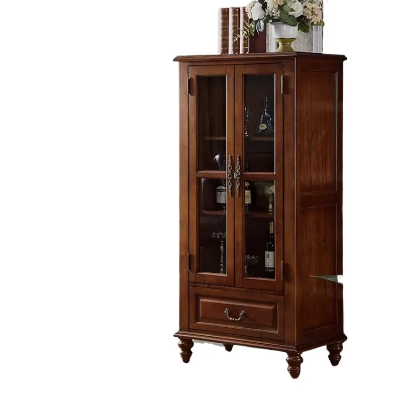 American solid wood wall TV side cabinet, living room small bookcase, household double door storage kitchen