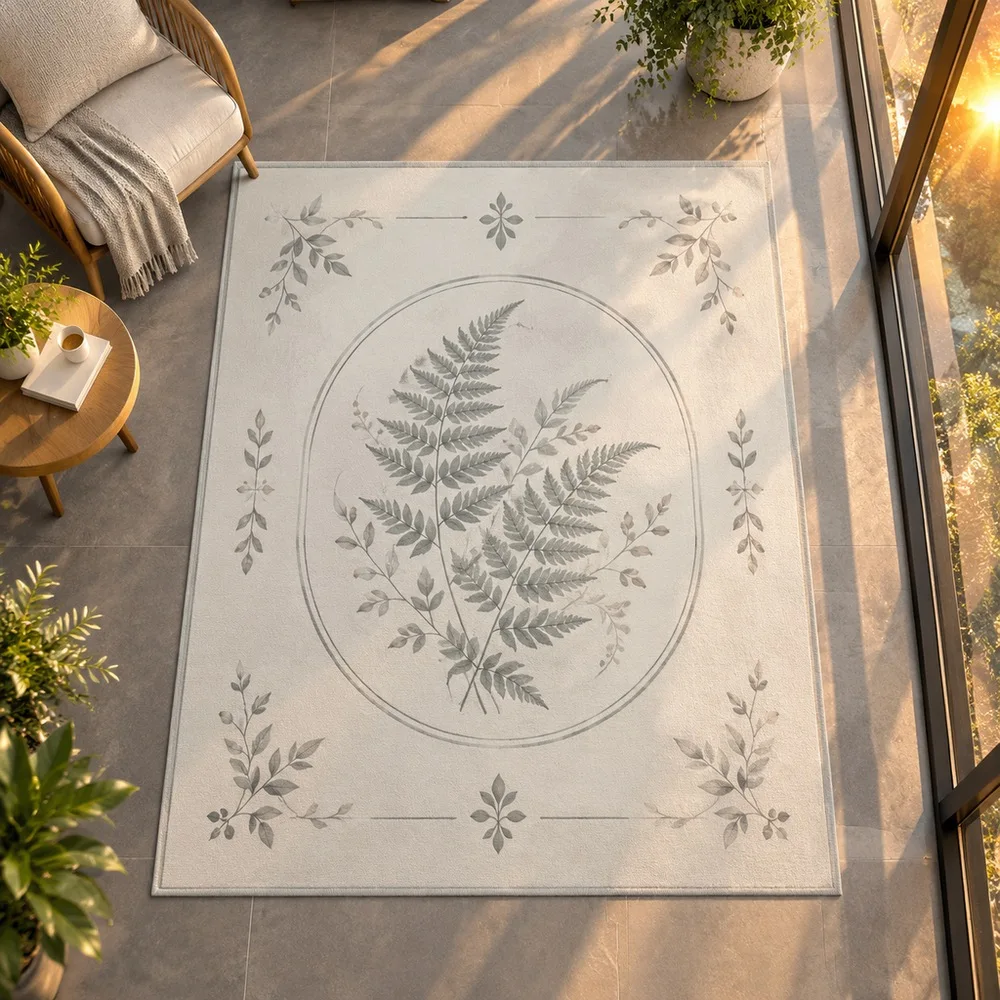 VIKAMA Area Rug Moon White Minimal Fern Branch Machine Washable Laundry Room Staircase Master Bedroom Kitchen Modern Home Decor