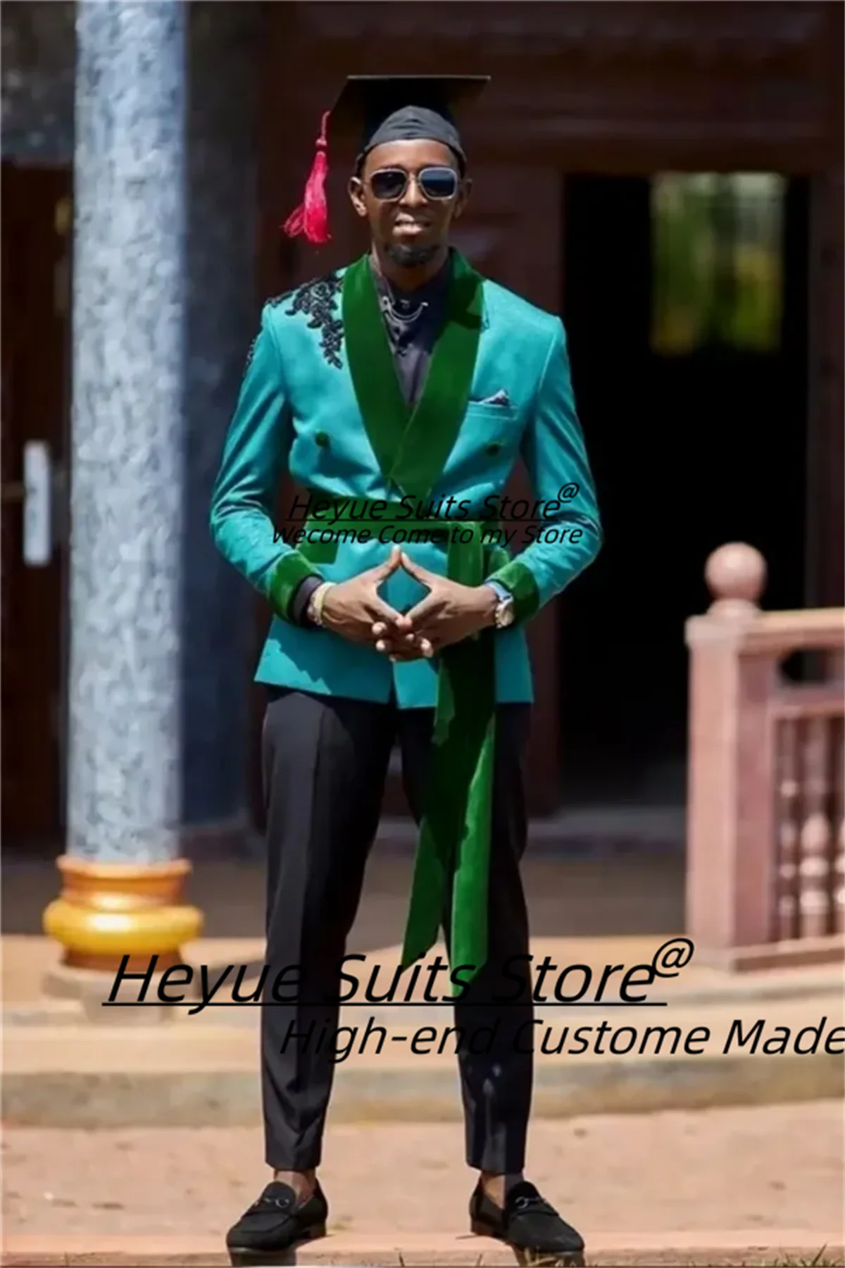 

Elegant Velvet Shawl Lapel Groom Wedding Tuxedos Customzied Chic Slim 2 Pieces Sets Long Sash Prom Men Suits Male Party Blazers