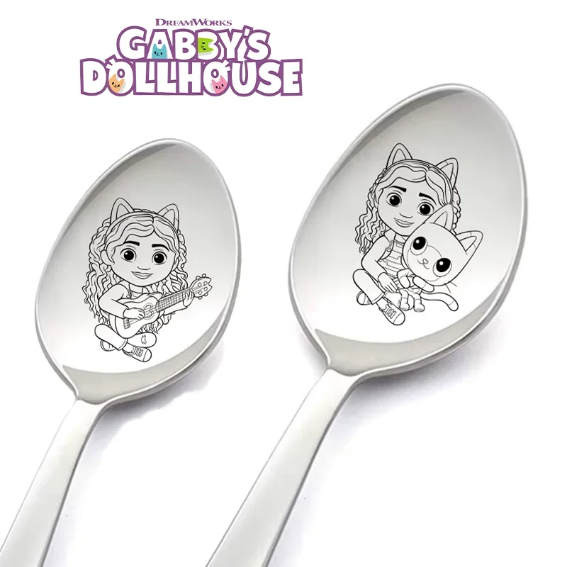 New Gabby Dollhouses Stainless Steel Spoons Cartoon Dessert Coffee Spoon Kitchen Ware Child Tableware Girls Cute Birthday Gift