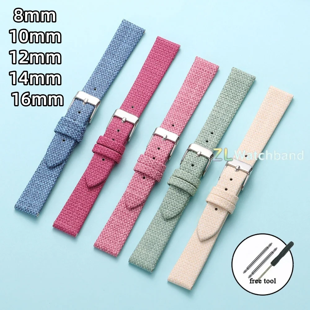 Canvas Leather Watch Band Small Size 8mm 10mm 12mm 14mm 16mm Universal Women Bracelets Denim Woven Pattern Wristband Accessories