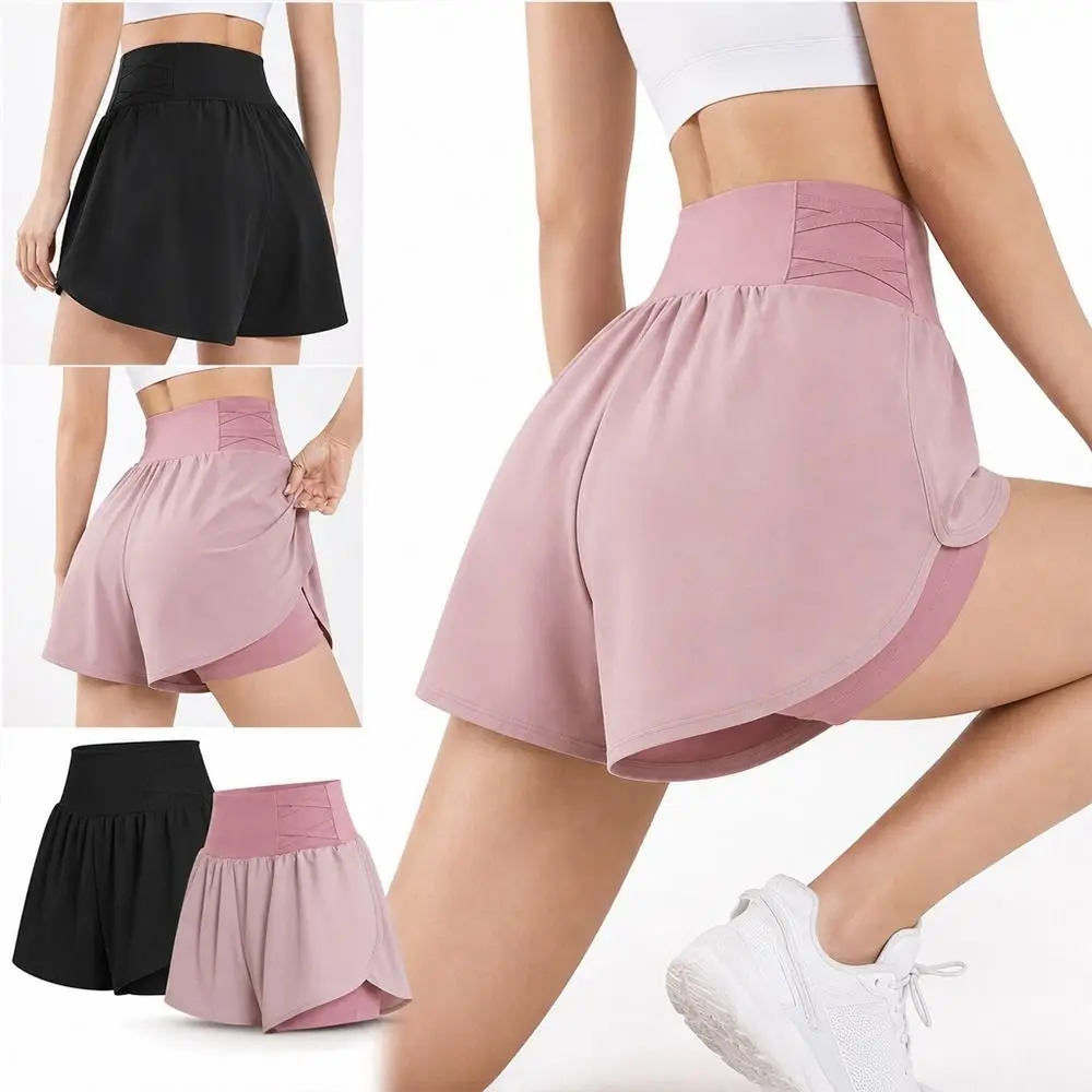 

Quick Dry Women Sports Skirt Shorts with Pocket Double Layer Athletic Skort Breathable All-match Fitness Shorts