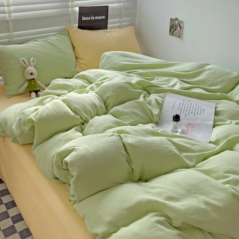 Korean INS Bedding Set Solid Color Duvet Cover Queen Full Twin Size Adults Girls Infant Super Soft Bed Linen Simple Bedspread