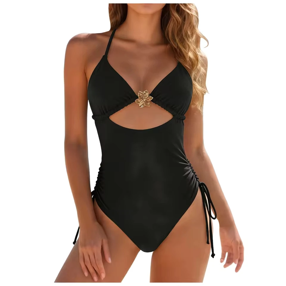

Women Sexy Swim Slimming One Piece Swimsuits Hollow Lace Up Strap Push Up Bathing Suit High Waist Ruffled Sexy Bikini Set