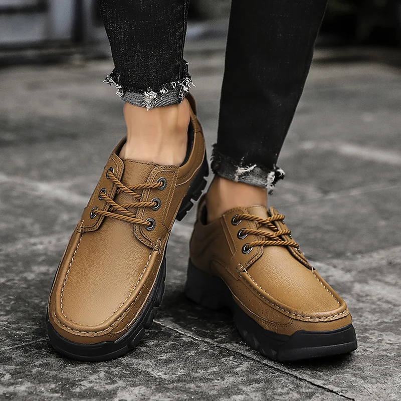 

2024 high-quality leather outdoor casual fashion men's shoes black brown plus size 47 48 autumn and winter wear-resistant